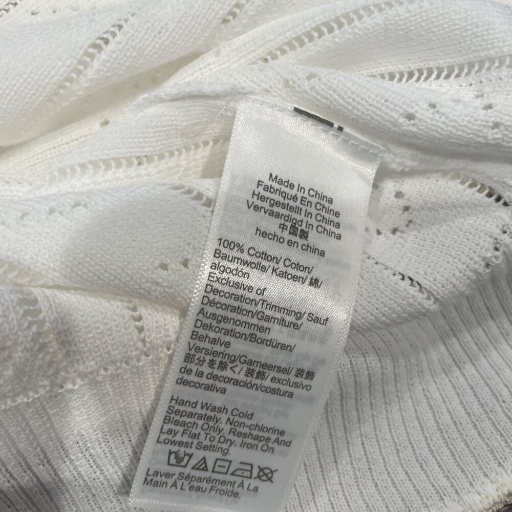 NWT J.Crew Sz L White Pointelle Short-Sleeve V-Neck Cardigan Ultra-Fine Cotton - Picture 8 of 9
